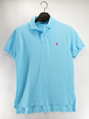 Polo Ralph Lauren Custom Fit Mens Large Polo Shirt Light Blue Solid 100% Cotton
